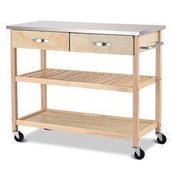 Rolling Kitchen Trolley Cart Island with Stainless Steel Countertop