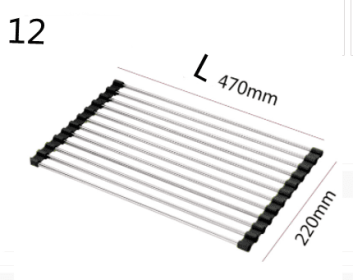 Folding Kitchen Drain Sink Rack Stainless Steel (Color: Black, model: 12 L)
