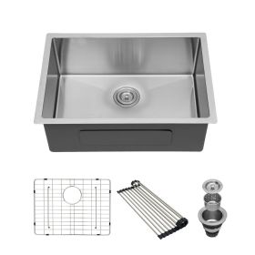 Undermount Kitchen Sink Single Bowl 16 Gauge Stainless Steel Gunmetal Black Workstation Sink (Design: Stainless Steel Brushed, size: 26"x18")
