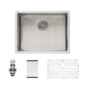 Undermount Kitchen Sink Single Bowl 16 Gauge Stainless Steel Gunmetal Black Workstation Sink (Design: Stainless Steel Brushed, size: 23)