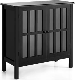 Kitchen Storage Cabinet with 2 Glass Doors, Home Kitchen Dining Wine Cabinet (Color: Black)